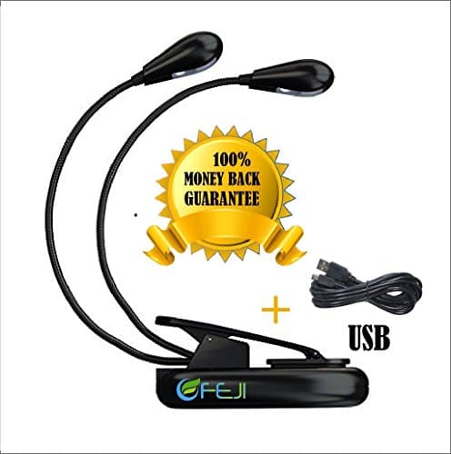 Best LED Book Light w/USB Cord, Portable &amp; Flexible Clip on Lamp w/Dual Adjustable 2 Heads Is Bright &amp; Perfect for Kids, Travel, Music, Laptop, Reading in Bed, Task Lighting, &amp; Stocking Stuffer Gift!