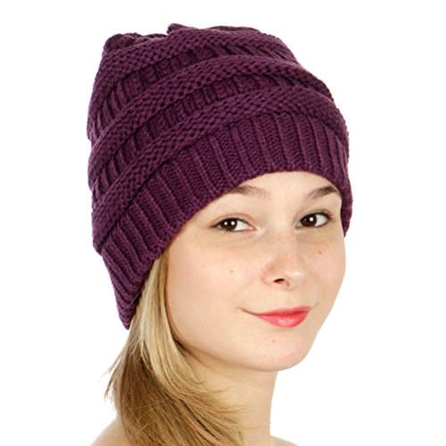Trendy Warm Chunky Soft Stretch Cable Knit Slouchy Beanie