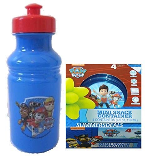Nickelodeon Paw Patrol Just Yelp for Help Sports Pull Top Water Bottle Plus Bonus Mini Snack Containers! Featuring Ryder, Chase, Marshall & Rubble! Model: (Home & Kitchen)