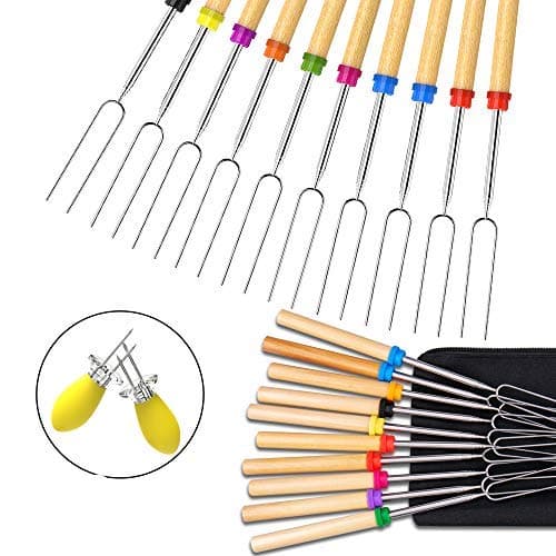 Ezire Marshmallow Roasting Sticks, Extendable Telescoping Smores Skewers for Fire Pit Campfire BBQ Hot Dog Marshmellow 32inch (10 Pack)