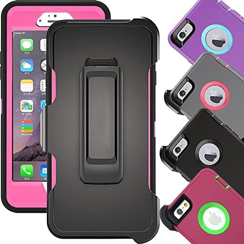 iPhone 6 Plus Case, Huaxia Datacom Military Army Camo Cases Tough Case Cover W/Belt Clip Real Tree Design Built-in Screen Protector Defender Series iPhone 6 Plus ONLY Case (Black Rose)