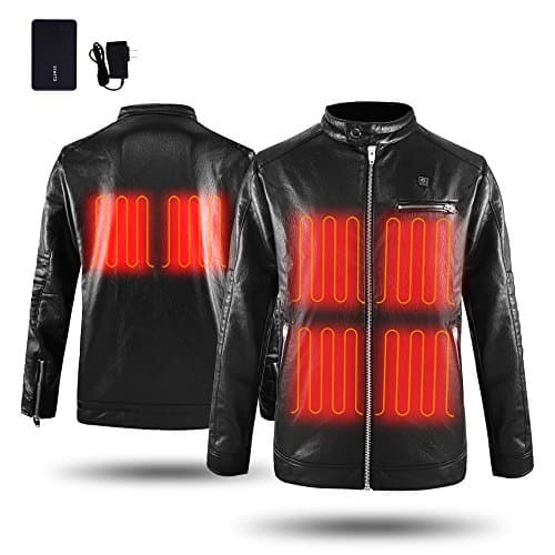 CLMIX CLIMIX Mens Heated Jacket PU Leather Jacket Kits With Battery Motocycle Biker (L)