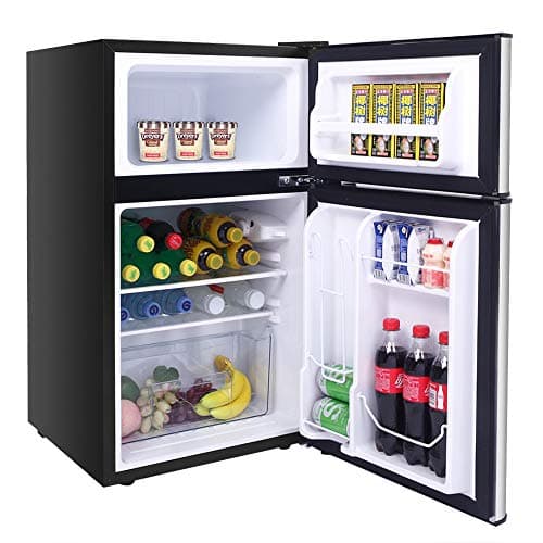 ZOFFYAL Mini Refrigerator, 2-Door 3.2 cu. ft. Small Compact Under Counter Refrigerator Fridge Freezer Cooler Unit for Dorm, Office, Apartment with Adjustable Removable Glass Shelves