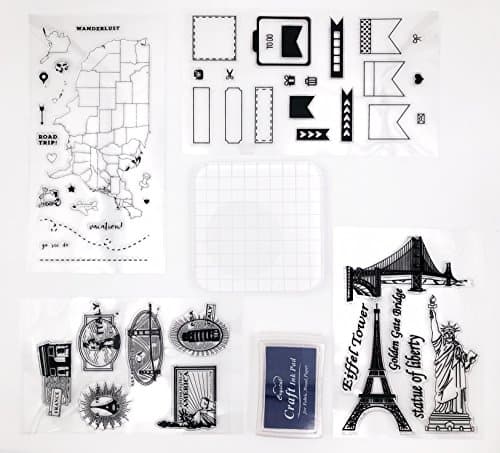 HOY Decrotive Clear Stamps Starter Set | 4 Clear Stamps Sheet + Stamp Ink + Acrylic Clear Stamp Block | Ideal Planner Stamps, Stamping Tool, Scrapbooking Stamp