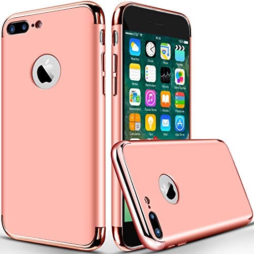 iphone 7 Plus Case,sxxissky 3-in-1 Ultra Thin [Electroplate Metal Texture Bumper][Slim Plastic Hard Back Cover]Protective Case Cover With Detachable Neck Lanyard for Apple iPhone 7 Plus(Rose Gold)