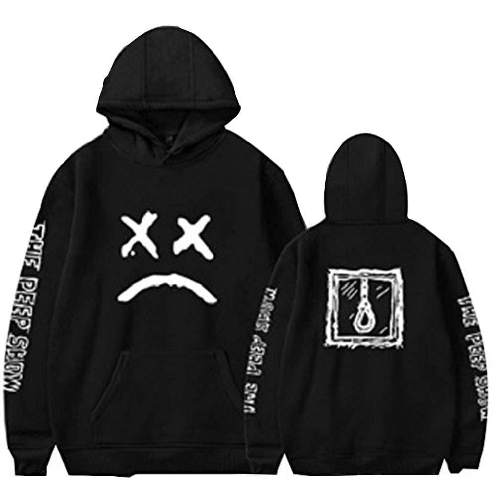 Men Hoodie Rapper Sad Face Sweatshirt Pullover Jacket Boy Jumper (Black, S)
