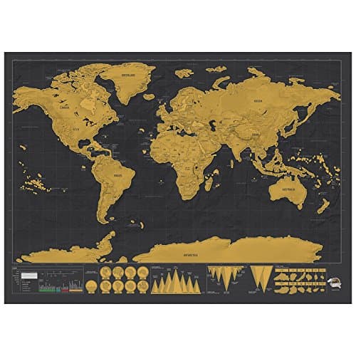 Scratch Off World Map Poster by Srachco - Premium Large size map with detail cartography include scratcher - Track your adventures, perfect gift for travelers.