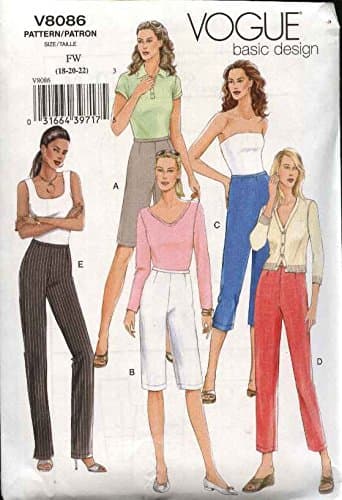 Vogue Sewing Pattern 8086 Misses Size 6-8-10 Easy Basic Fitted Straight Leg Shorts Pants Bermuda Capri
