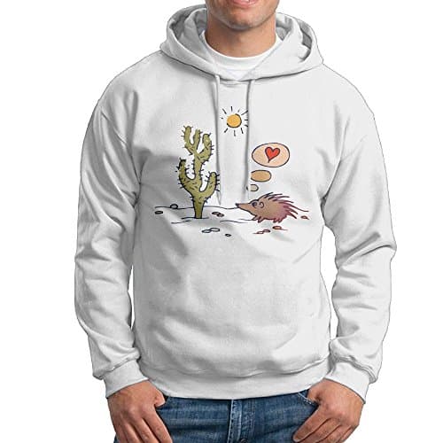 Obachi The Cactus Hedgehog Men's Long Sleeve Pullover Hooded Sweatshirt White Size XL