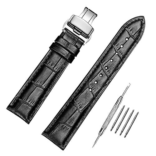 Genuine Calfskin Leather Watch Band Interchangeable Watch Strap Quick Release Deployment Buckle with Spring Bar and Spring Bars Bonus 18mm/19mm/20mm/21mm/22mm/24mm