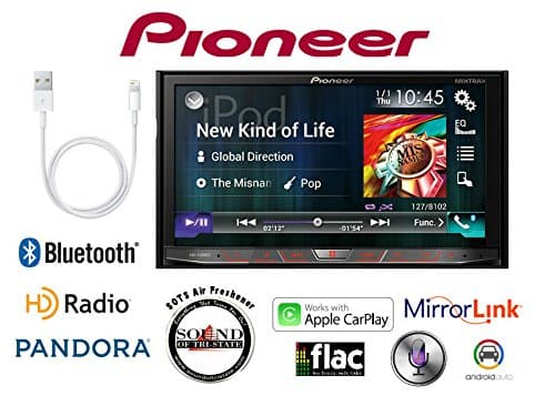 Pioneer AVH-4100NEX In Dash Double Din 7" DVD/CD Receiver with Lightning to USB Adapter Cable and a FREE SOTS Air Freshener