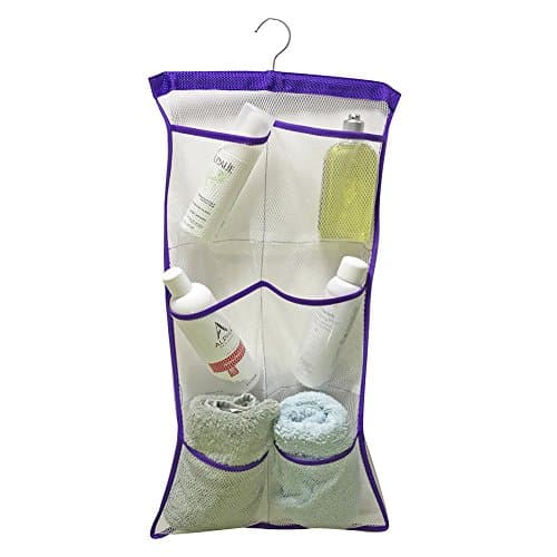 ACECLE Quick Dry Bath Shower Caddies Organizer 6 Pockets 1 Rotatable Hanger Hanging on Shower Curtain Rod Hooks Arm Support Doorknob Bathroom Wardrobe Gym Camping Save Space (3 Colors Available)