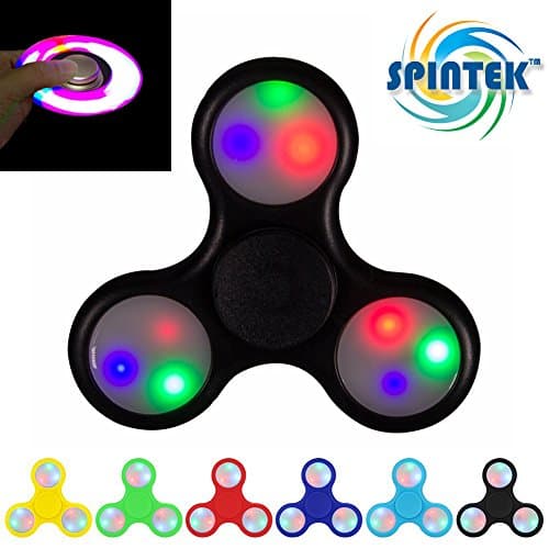 Spintek LED Fidget Spinner (BLACK) Toy Hand Tri Spinner Best Stress Reducer Boredom Anti Anxiety ADD, ADHD, Autism Adult Children Kids 360 Spinner Helps Focusing Fidget Toys Focus