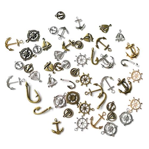 Samje 100 Grams Nautical Anchor Rudder Helm Compass Punk Steampunk Charm Pendant Connector for Sailor Navy DIY Ornaments Jewellery Making (Anchor Style)