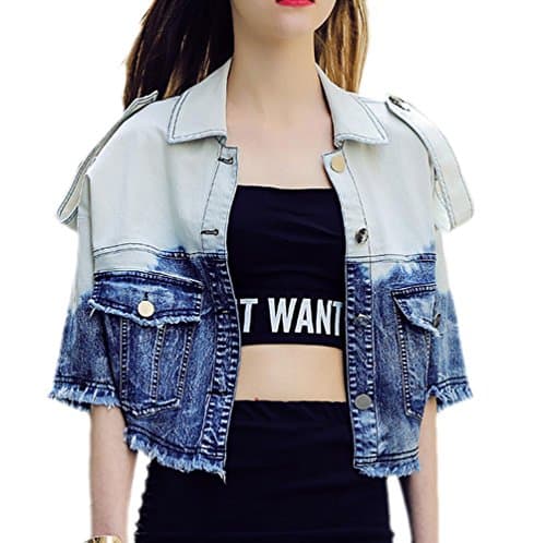 Women's Denim Crop Jacket Half Sleeve X-Large