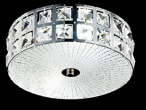 New Galaxy Lighting 2-Light Chrome Finish Round Metal Crystal Shade Flushmount Chandelier Ceiling Fixture