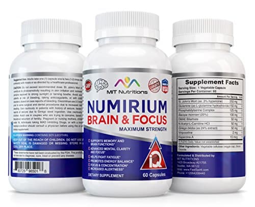 Numirium Brain (Extra Strength, Pharma Grade) Best Brain Booster, Smart Pill | Support for Memory, IQ, Focus &amp; Clarity | Best Nootropic Stack | Strongest Nootrpics &amp; St. John's Wort MIT Nutritions