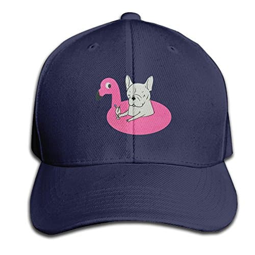 Frenchie Flamingo Pool Float Adjustable Baseball Caps Unstructured Dad Hat 100% Cotton Navy