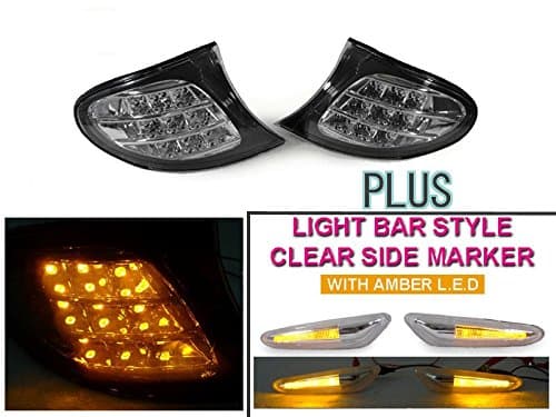 AMBER LED CLEAR CORNER LIGHTS + LED LIGHT BAR SIDE MARKER LIGHTS FOR 02-05 BMW E46 4D / 5D Sedan 330i 325i