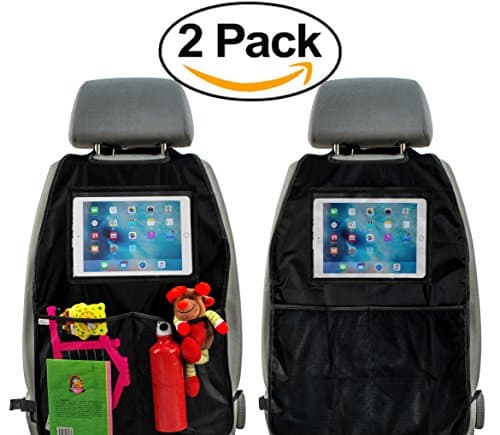 Kick Mats Set of 2 - Car Seat Protector with Organizer and Tablet Pocket Premium Quality Extra Large Waterproof by Vidi (black)