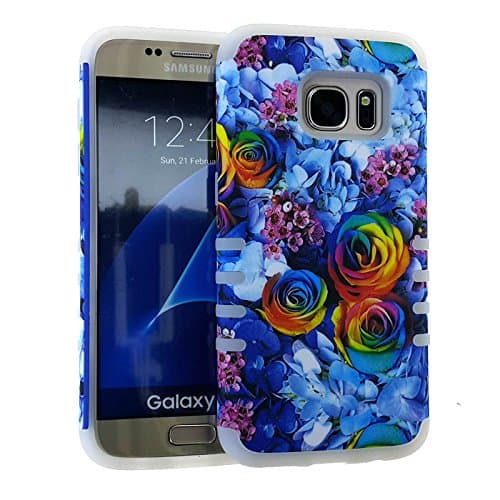 (Samsung Galaxy S7) (Slim Rocker Case) Rubberized Rainbow Roses Flower Orange Blue Purple Pink White Yellow Snap Glow in Dark Skin