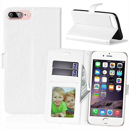 Yxim Simple 3card Soft Flip Fold Kickstand Luxurious Classy Pure Color PU Leather Premium Slim Cover With Credit ID Card Slots Wallet Case For iPhone 7 Pus / 8 Plus (White)