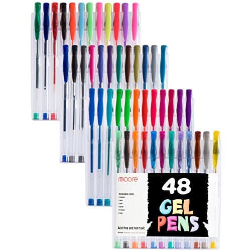 Playkidz Gel Pens 48 Pack, Fine Point Colored Pens Great for Adult Coloring Book, Glitter neon & Pastel Colors Pack, Journaling, Crafting, Doodling, Drawing Fun