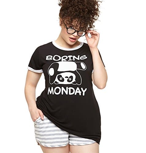 LORALETTE Women's Boring Monday Ringer Tee, 3X Black