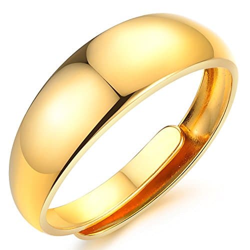 Copper Ring With 18K Gold Plating Concise Pure Golden Color Wedding Band 3.6Mm Round Size Adjustable