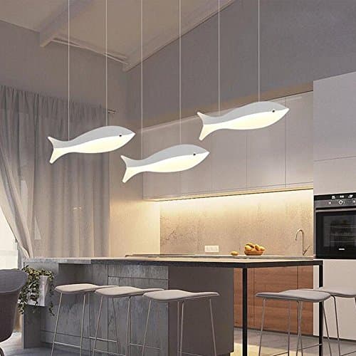 Leesville Amercian Style 3 Heads Ceiling Mount LED Chanderlier, Built In 3 Colors(White, Warm and Neutral Color), 28.5 Inch Fish Shape Style Mini Chandelier, Popular with Kids (3 Heads)