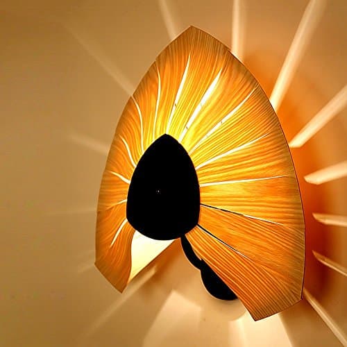 Creative thin Wood Wall Lamp Pumpkin shape Sector Veneer wall Lights Hand knitting process Iron paper base Teahouse balcony corridor yard lamp Bedroom Wall Light (wood) ( Design : D )