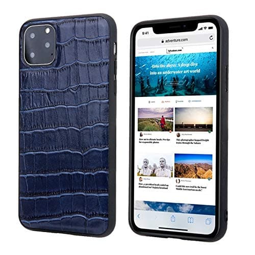 ZIXIXI Drop-proof Protective TPU Case for iPhone 11 Pro Max 6.5 inch 2019, Crocodile Pattern Real Leather Phone Case, For iPhone 11 Pro Max 6.5 inch Case (Color : Blue)