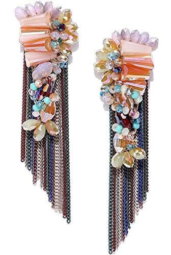 Crystallic Creations Western Style Multi-Color Onyx Stone Long Chain Drop Earring for Girls/Woman's