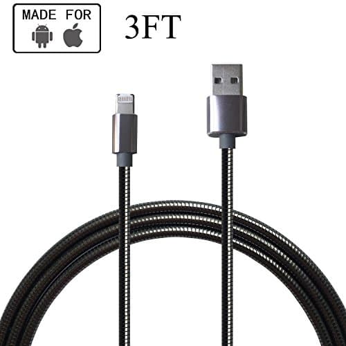 Titanium Micro USB Cable (3ft) (Gun Black) Super Hard Durable, Lightning Charging Cable for iPhone 7 7 Plus, 6S, 6 Plus, 5S, 4S, iPad Mini, iPod, Samsung Galaxy S7/S6/S5/Edge (1 Pack)