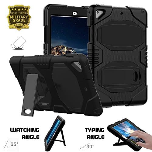 New ipad 9.7 2018 Case, Full body Protective Dual Layer Business Soft Rugged Hybrid [Heavy Duty] Hard PC Stand Shockproof Kidproof Cover Skin with Kickstand for iPad 9.7" inch/Air 2,Black