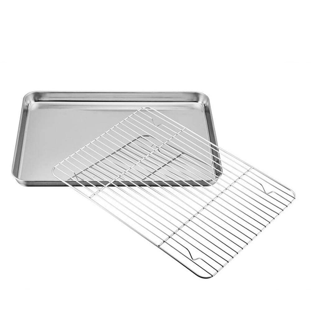 Baking Tray with Rack Set Stainless Steel Non-Stick Oven Sheet Pan with Drain Rack (S)