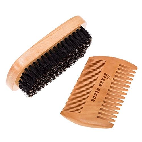 Natural Boar Bristle Beard Brush and Handmade Beard Comb Kit for Men Beard and Mustache by The Beard Black
