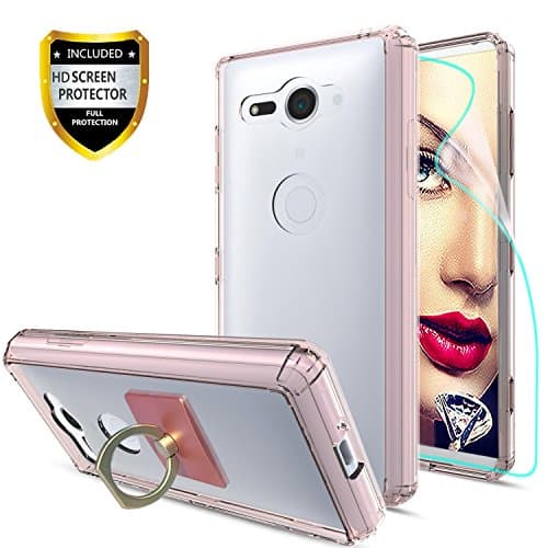 athchu Sony Xperia XZ2 Compact Phone Case With HD Screen Protector + Phone Stand, [Anti-Scratch] [Shock Absorption] [Air Hybrid] Ultra Slim Bumper Phone Cover For Sony Xperia XZ2 Compact-CB Rose Gold