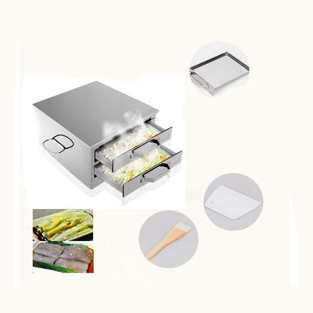 Adsled Rice Noodle Rolls Machine Stainless Steel Steamer 2 Grid Drawer Pull Rice Rolls Machine Household