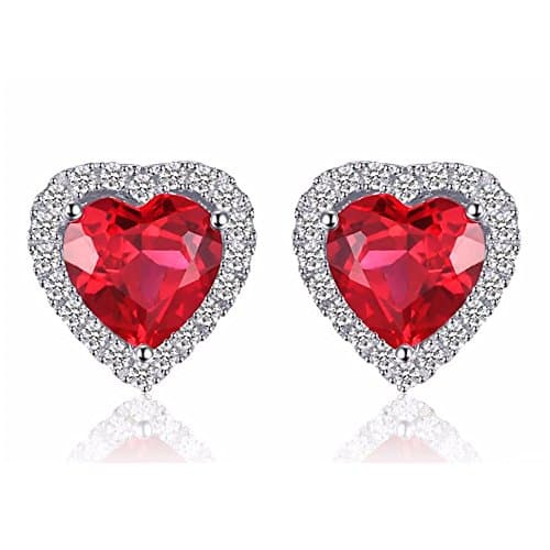 Gorgeous Heart Of Ocean 3.8ct Created Red Ruby 925 Sterling Silver Stud Earrings