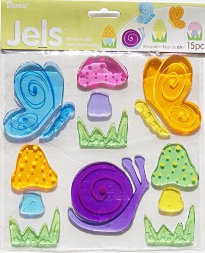 Jels Spring Themed Gel Window Clings - Butteflies, Snails, and Toadstools - 15 Piece