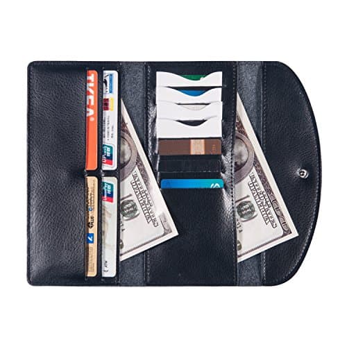 Trifold RFID Blocking Leather Wallet - Ultra Slim Clutch with 11 Credit Card Slots