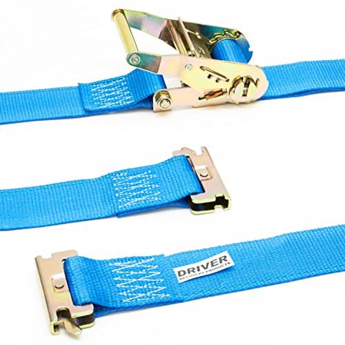 Driver Recovery 2 ETrack Rachet Tie-Down Straps - 2" x 16' for E-Track Cargo Load Control Systems in Vans, Trucks &amp; Trailers - Blue