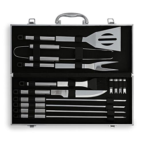 Flamen Bbq Tools Set, 13-Piece Grill Tools Set With 1 Aluminum Case, Heavy Duty Stainless Steel Barbecue Premium Grilling Utensils Accessories for Barbecue Spatula Tongs Fork Skewer and Basting Brush