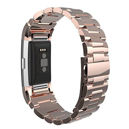 For Fitbit Charge 2 Strap, AISPORTS Fitbit Charge 2 Stainless Steel Band Smart Watch Replacement Straps Metal Classic Bracelet Buckle Clasp for Fitbit Charge 2 Fitness Accessories - Rose Gold
