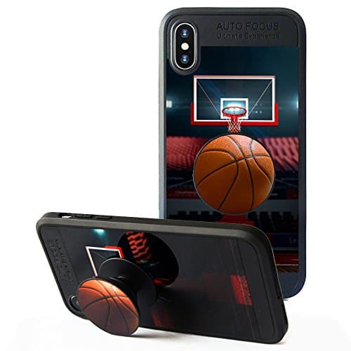 iPhone X Case, Sport Case with Pop up Kickstand and Grip [Shockproof +Anti-Scratch] Fashion Soft TPU Bumper and Holder Stand Black Cover Case for iPhone X -Basketball