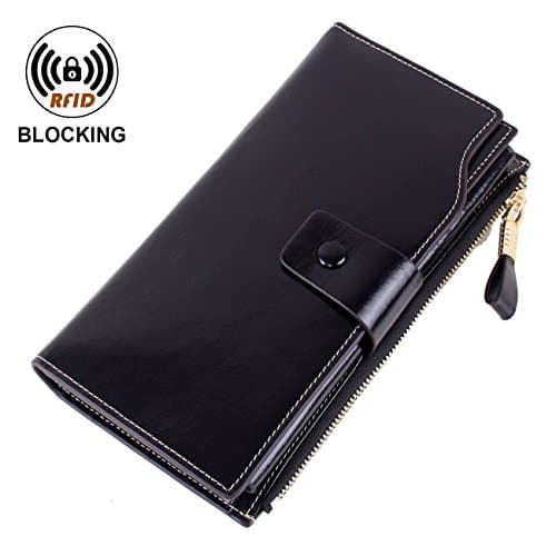 VentoMarea Women's RFID Blocking Large Capacity Luxury Waxed Genuine Leather Clutch Wallet Multi Card Organizer Ladies Purse