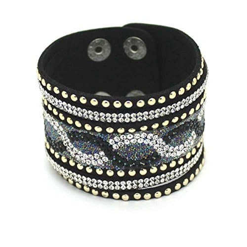 Physn Crystal Leather Bracelets &amp; Bangles Personality Printed Pave Setting Rhinestone Charm Bracelet For Women (Black)