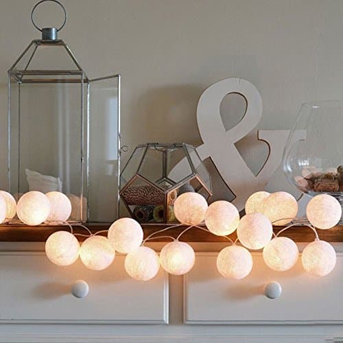 MEUEO Cotton Ball Fairy String Lights, 20 LED String Lights for Xmas Wedding Party Decorations, Home Kid's Room Bedroom Patio Garlands Decor (White)