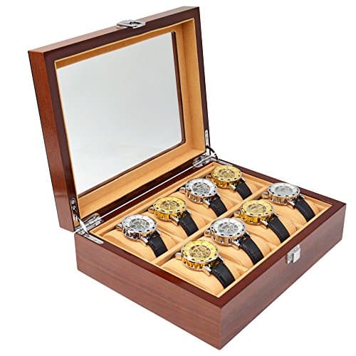 Watch Cases for Men 8 Slots Wood Storage Organizer Display Box Exquisite and Durable (Eight grid)